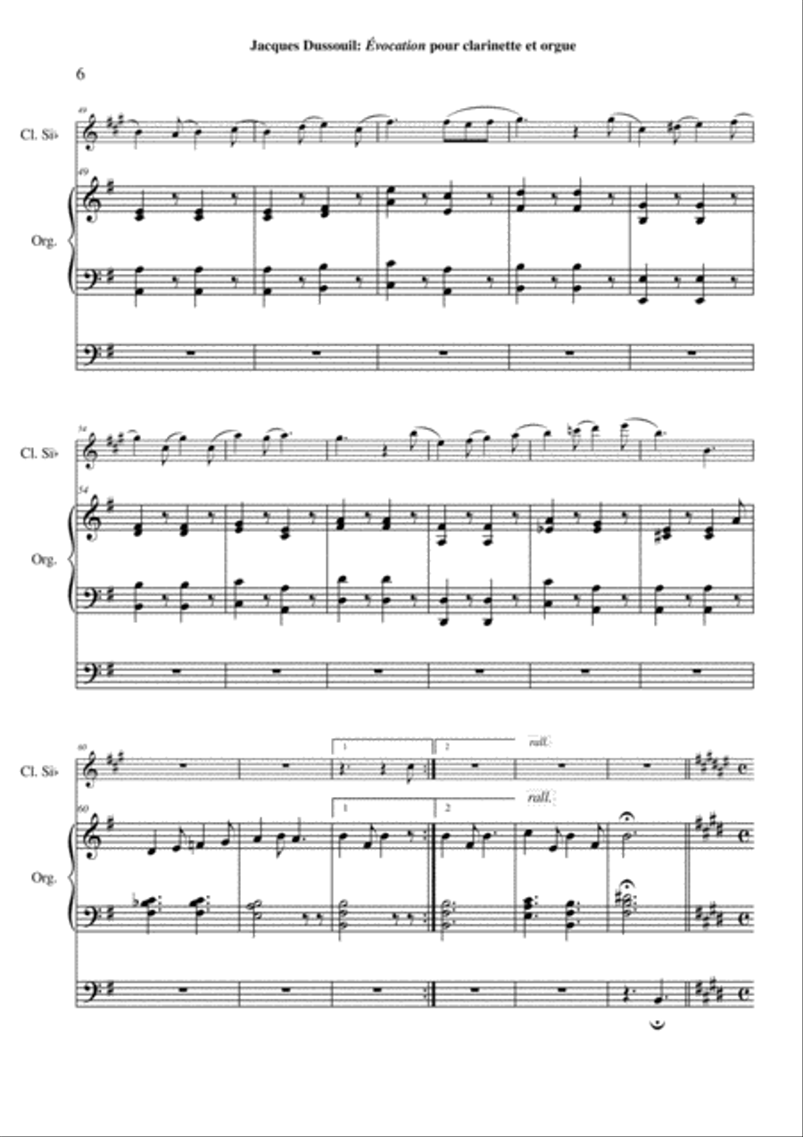 Jacques Dussouil: Évocation for Bb clarinet and organ Woodwind Duet scores gallery preview page 6