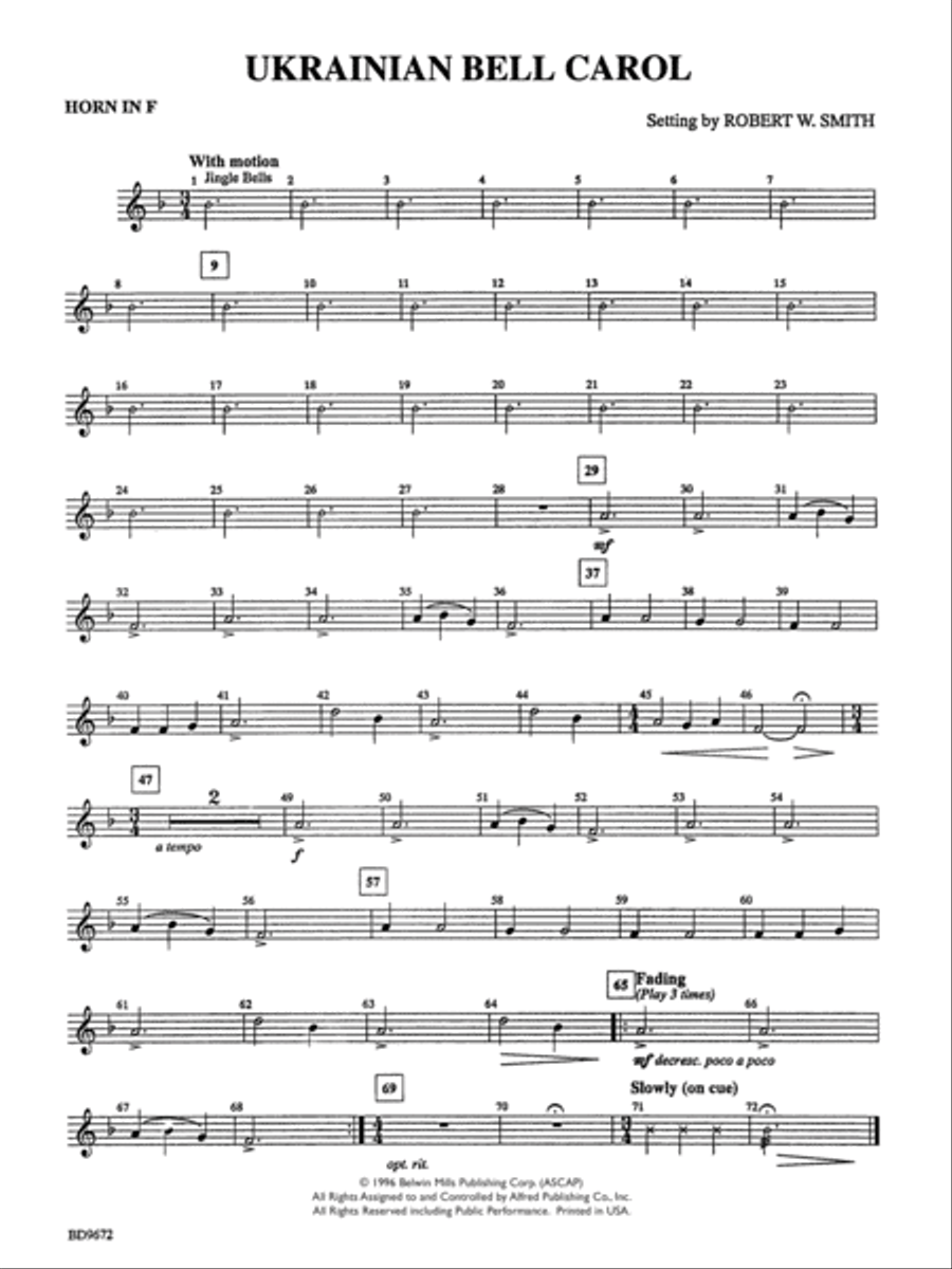 Ukrainian Bell Carol: 1st F Horn Concert Band scores gallery preview page 1