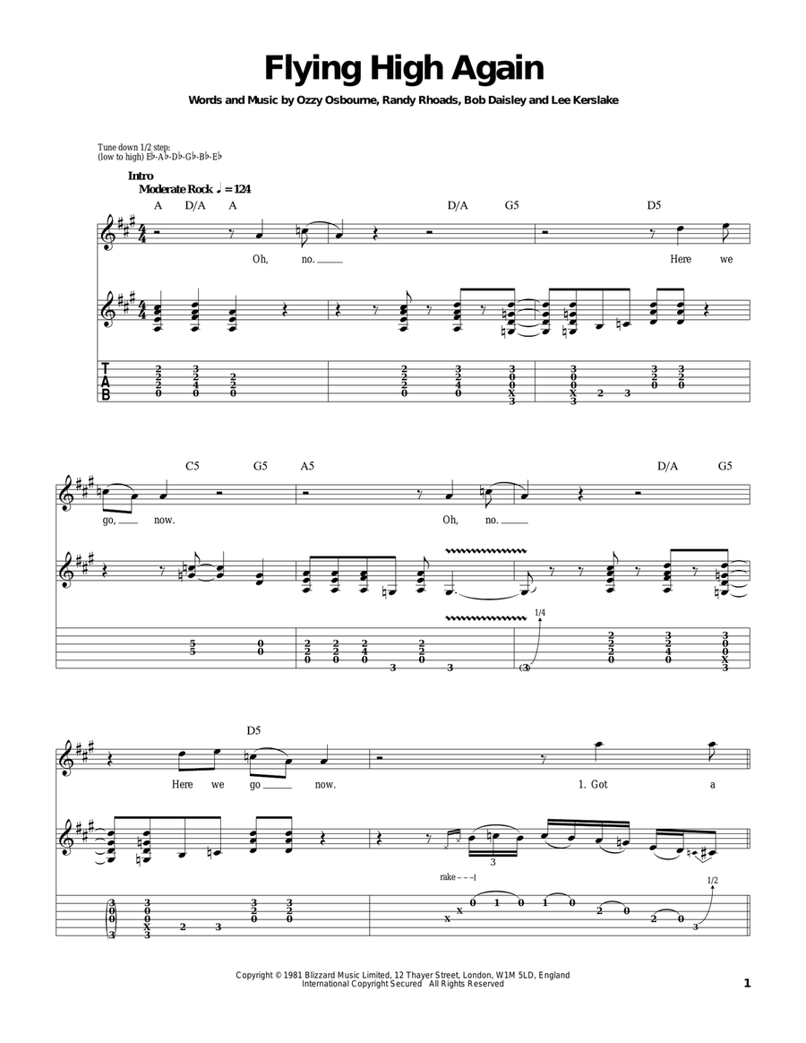 Flying High Again Acoustic Guitar scores gallery preview page 1