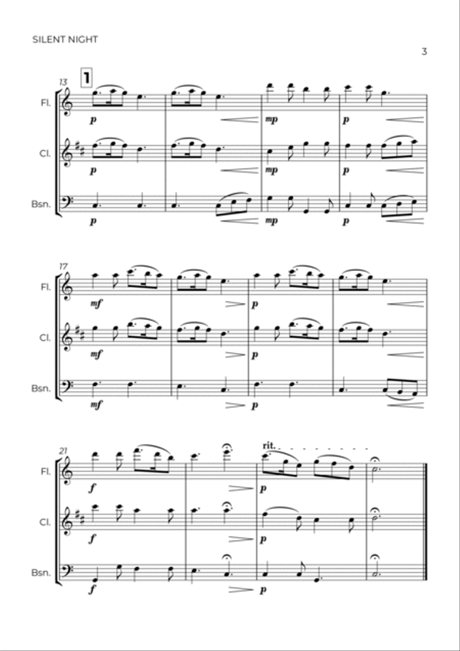 SILENT NIGHT - WIND TRIO (FLUTE, CLARINET & BASSOON) Woodwind Trio scores gallery preview page 3
