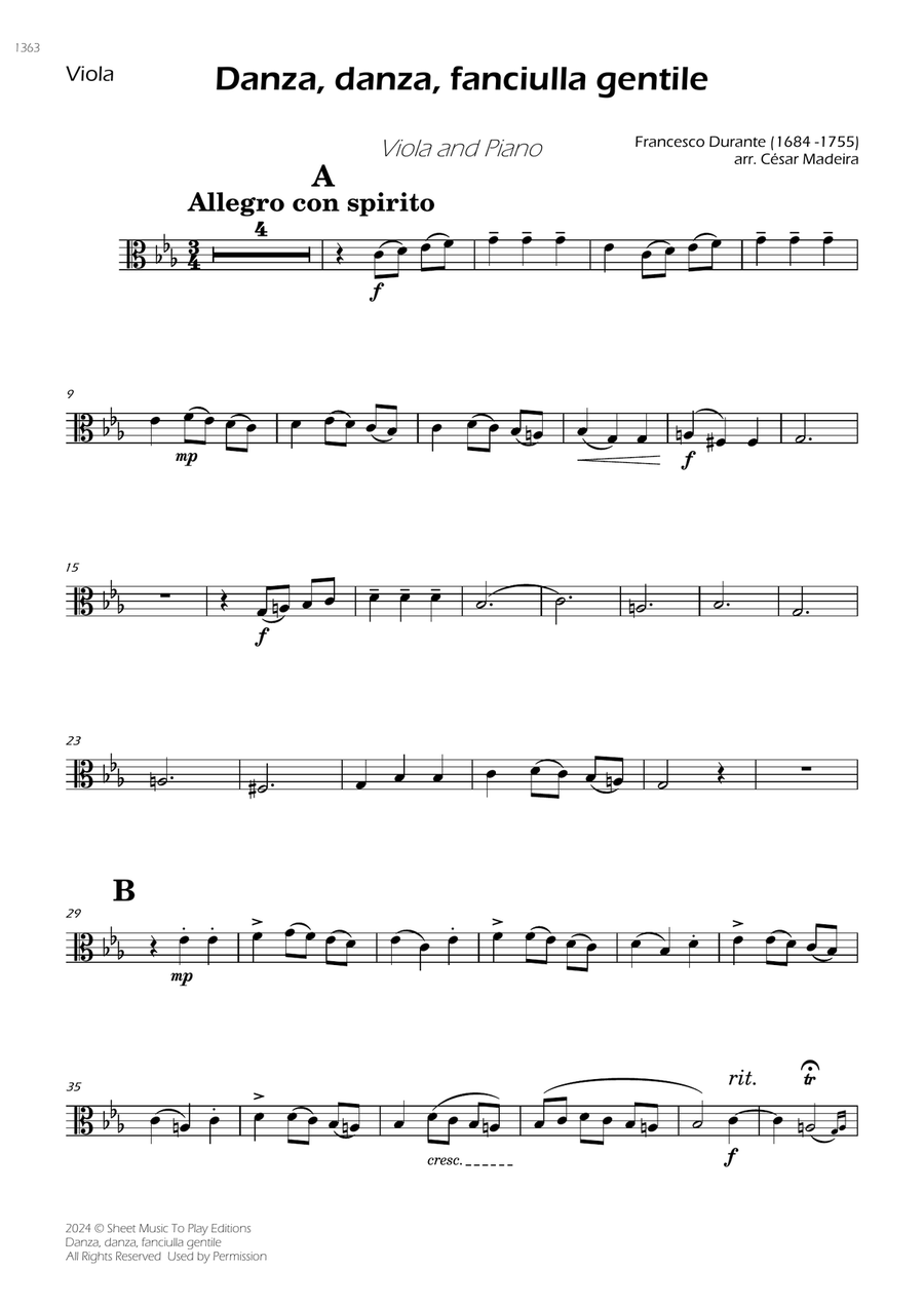Danza, danza, fanciulla gentile - Viola and Piano (Individual Parts) Piano scores gallery preview page 1