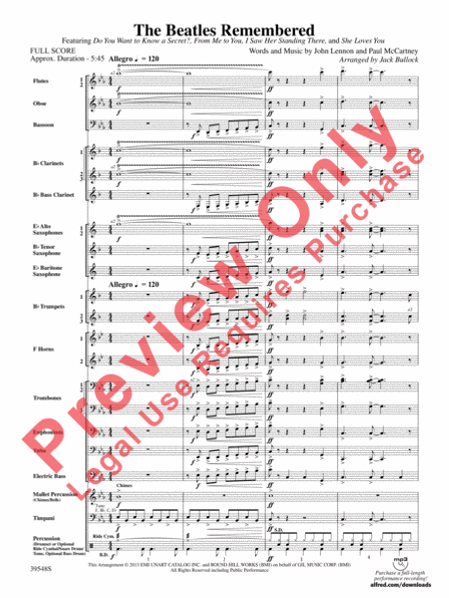 The Beatles Remembered Concert Band scores gallery preview page 4