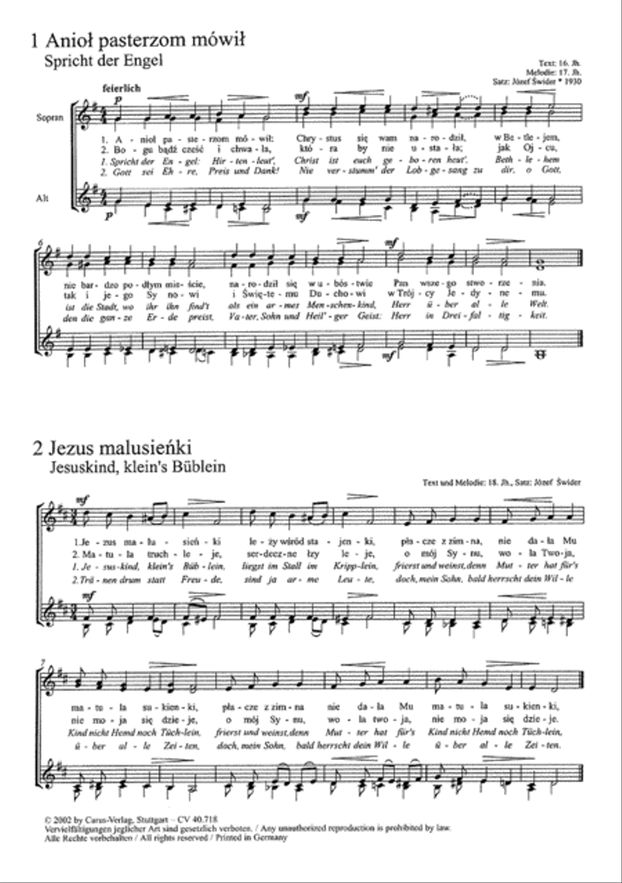 Zwolf polnische Weihnachtslieder fur Frauen- oder Kinderchor a cappella A Cappella scores gallery preview page 1