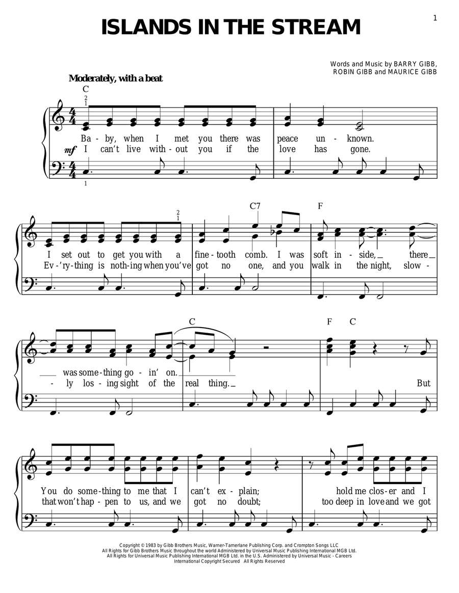 Islands In The Stream by Kenny Rogers Easy Piano - Digital Sheet Music