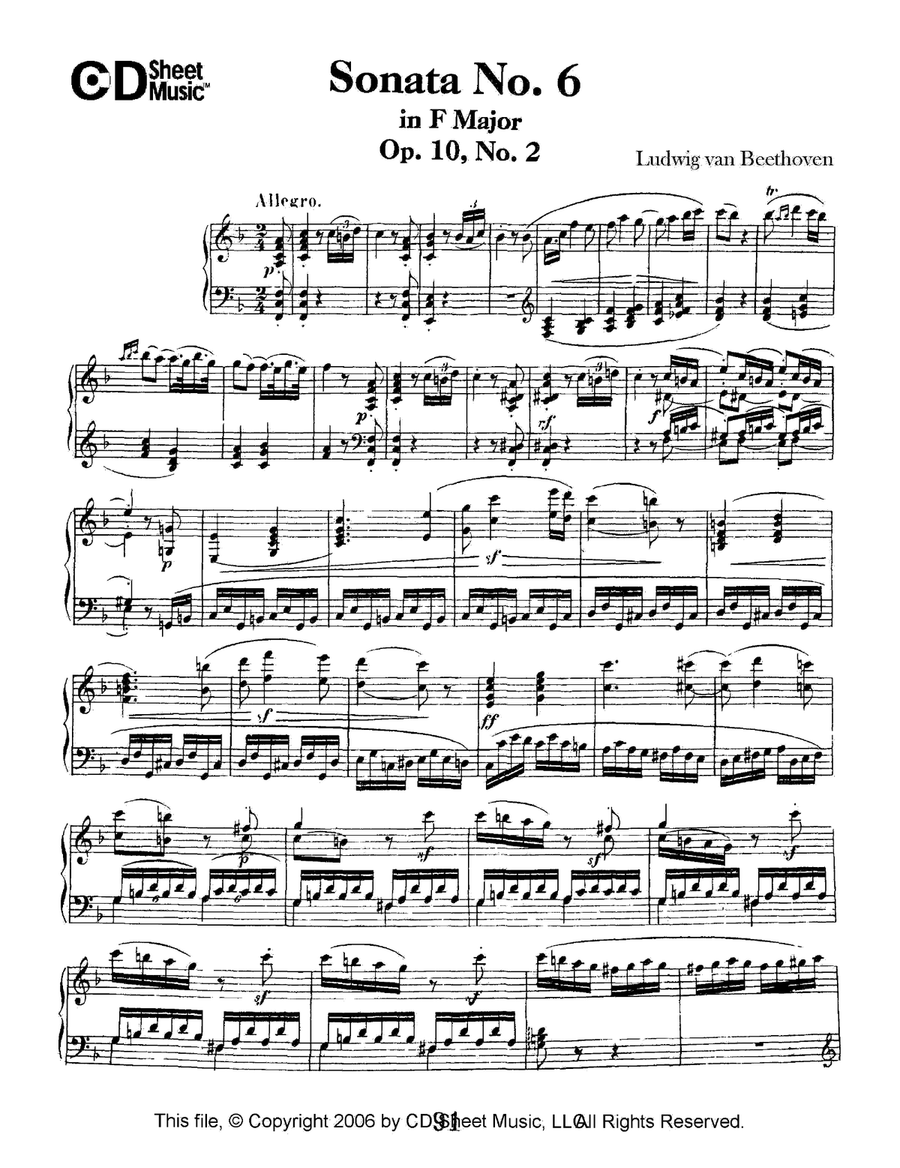 Sonata No. 6 In F Major, Op. 10, No. 2 Piano Solo scores gallery preview page 1