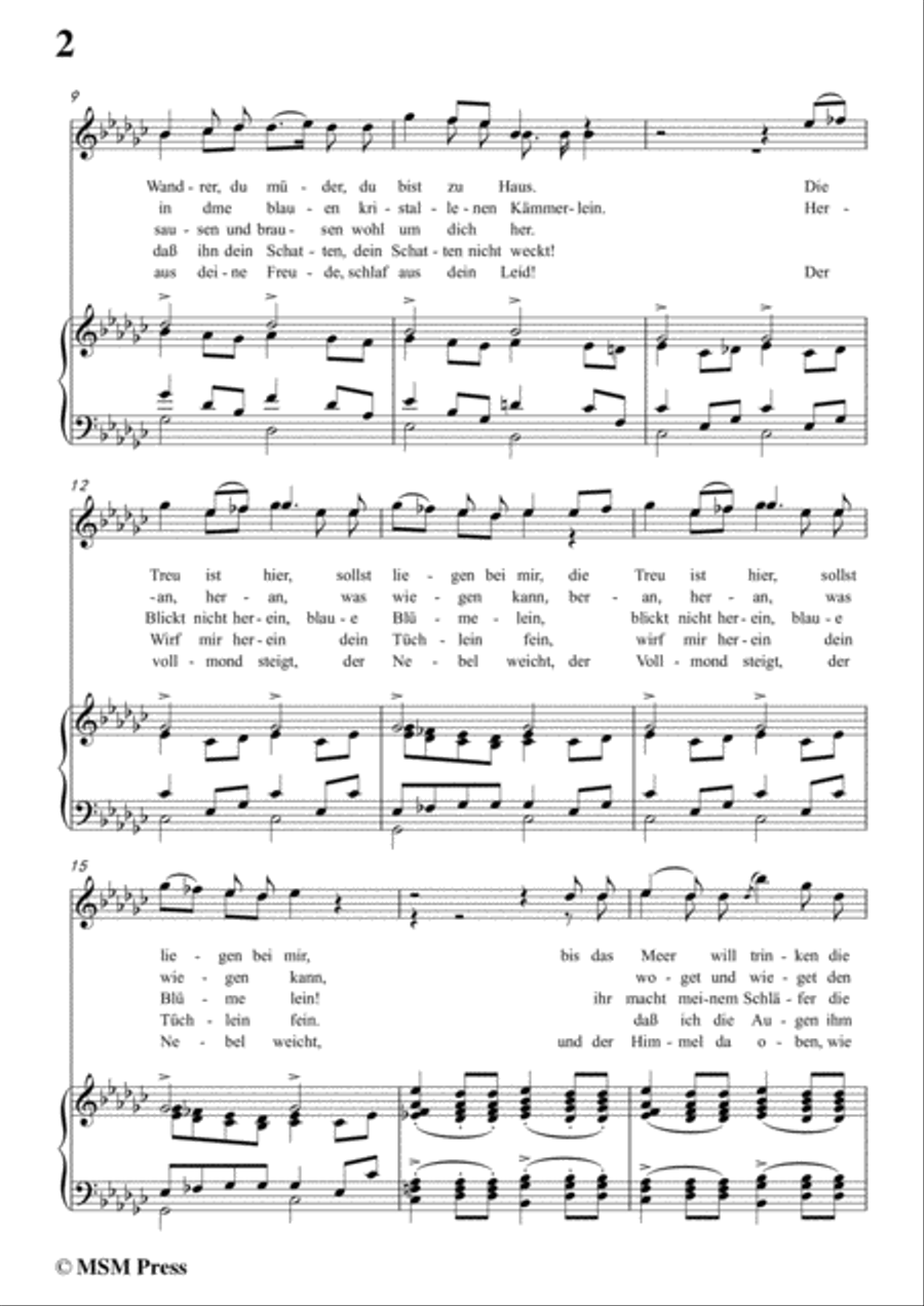 Schubert-Des Baches Wiegenlied,from 'Die Schöne Müllerin',Op.25 No.20,in G flat Major,for Voice&Pian Voice scores gallery preview page 4