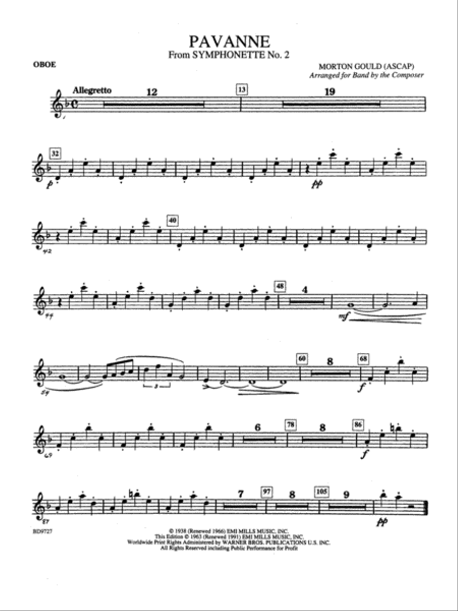 Pavanne (from Symphonette No. 2): Oboe Concert Band scores gallery preview page 1