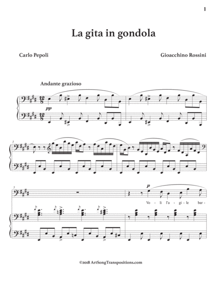 ROSSINI: La gita in gondola (transposed to E major, bass clef)