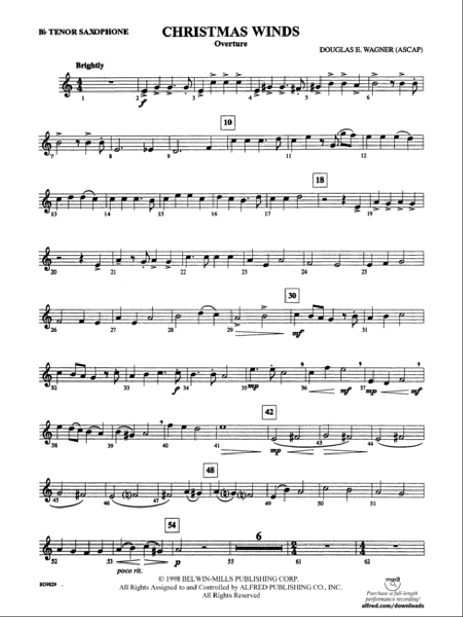Christmas Winds (Overture): B-flat Tenor Saxophone Concert Band scores gallery preview page 1
