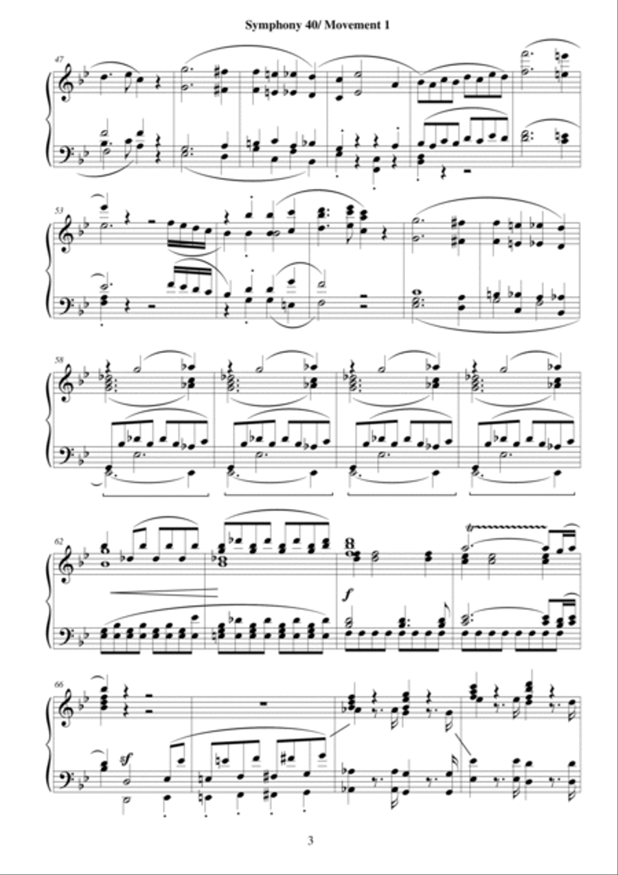Symphony No.40 in G minor KV 550 for piano - Full 4-Part scores gallery preview page 3