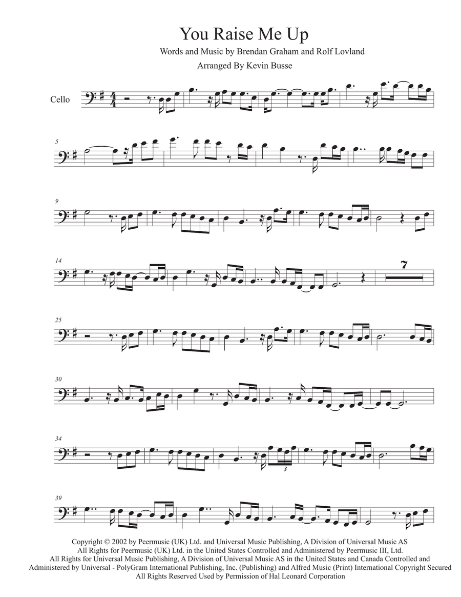 You Raise Me Up Cello Solo scores gallery preview page 1