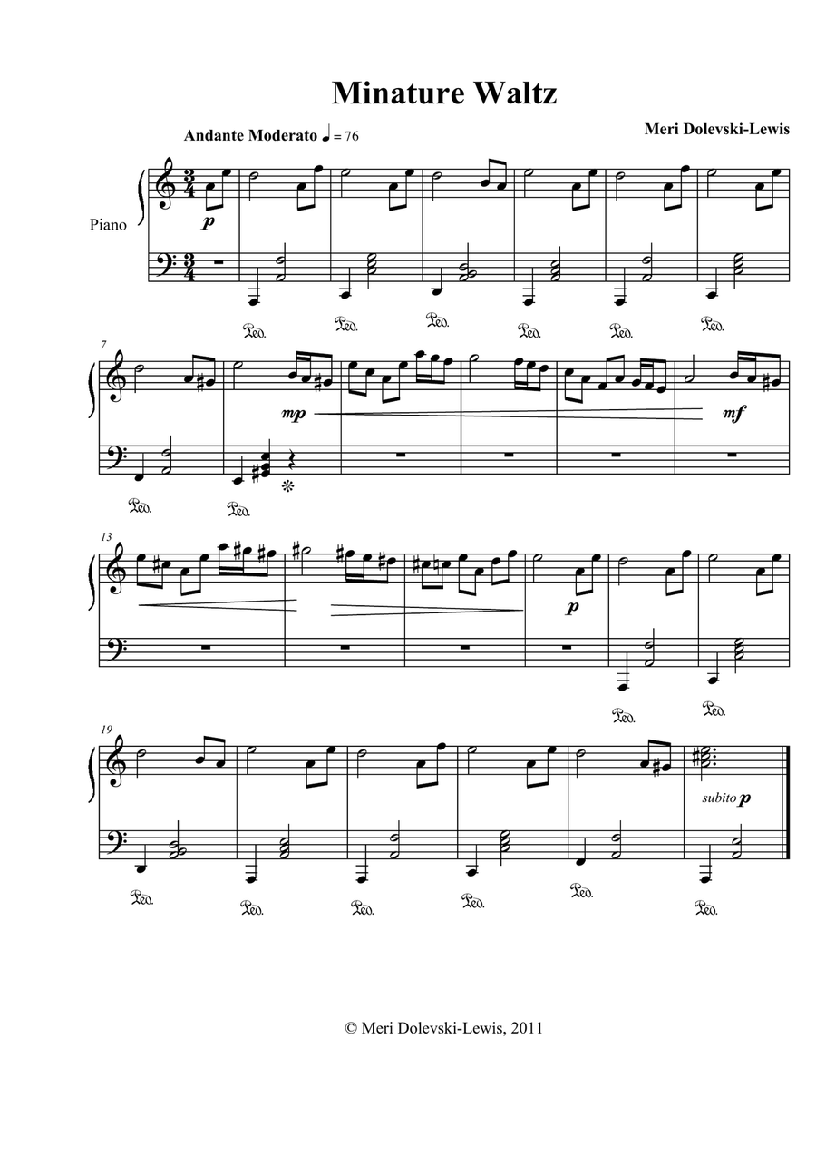 Miniature Waltz in A minor Piano Solo scores gallery preview page 1