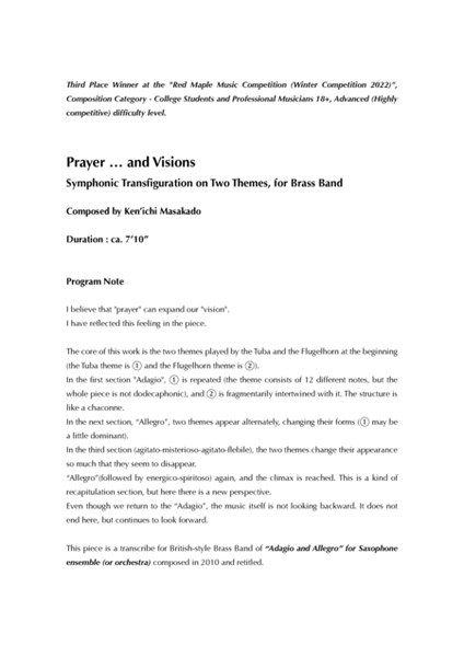 Prayer … and Visions ; Symphonic Transfiguration on Two Themes, for Brass Band - Score Only