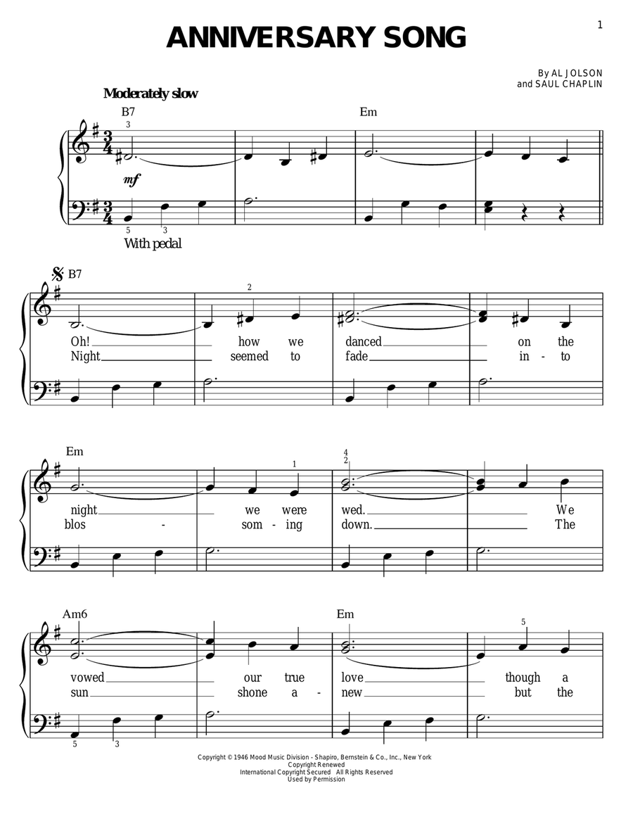 Anniversary Song Easy Piano scores gallery preview page 1