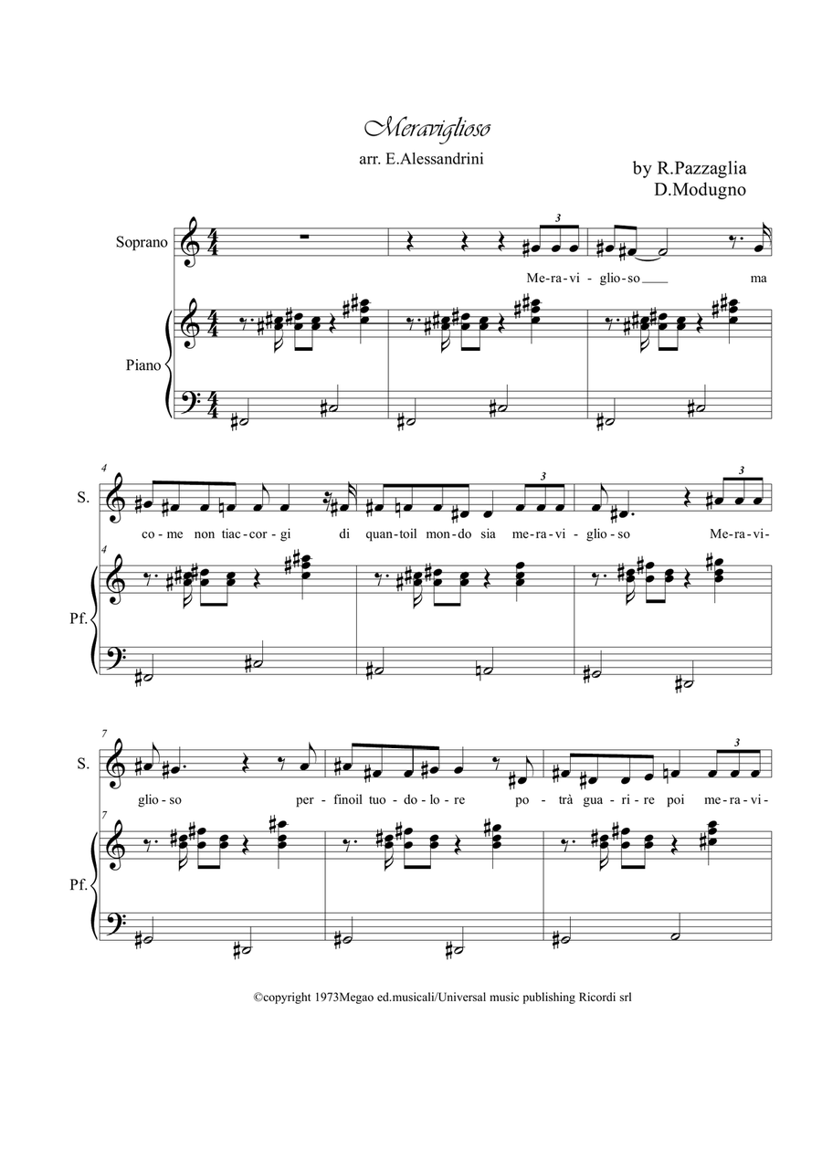 Meraviglioso Piano, Vocal scores gallery preview page 1