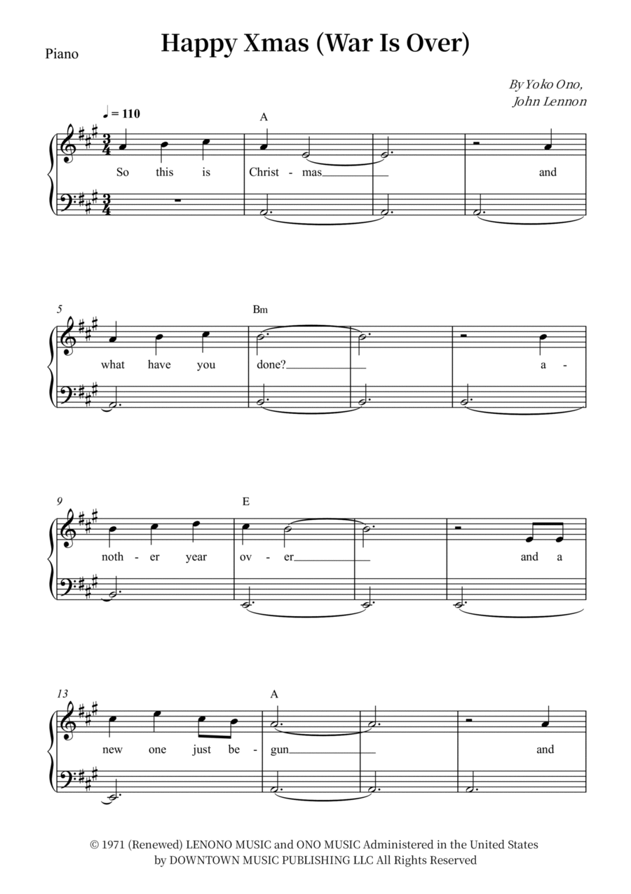 Happy Xmas (War Is Over) Piano, Vocal, Guitar scores gallery preview page 1