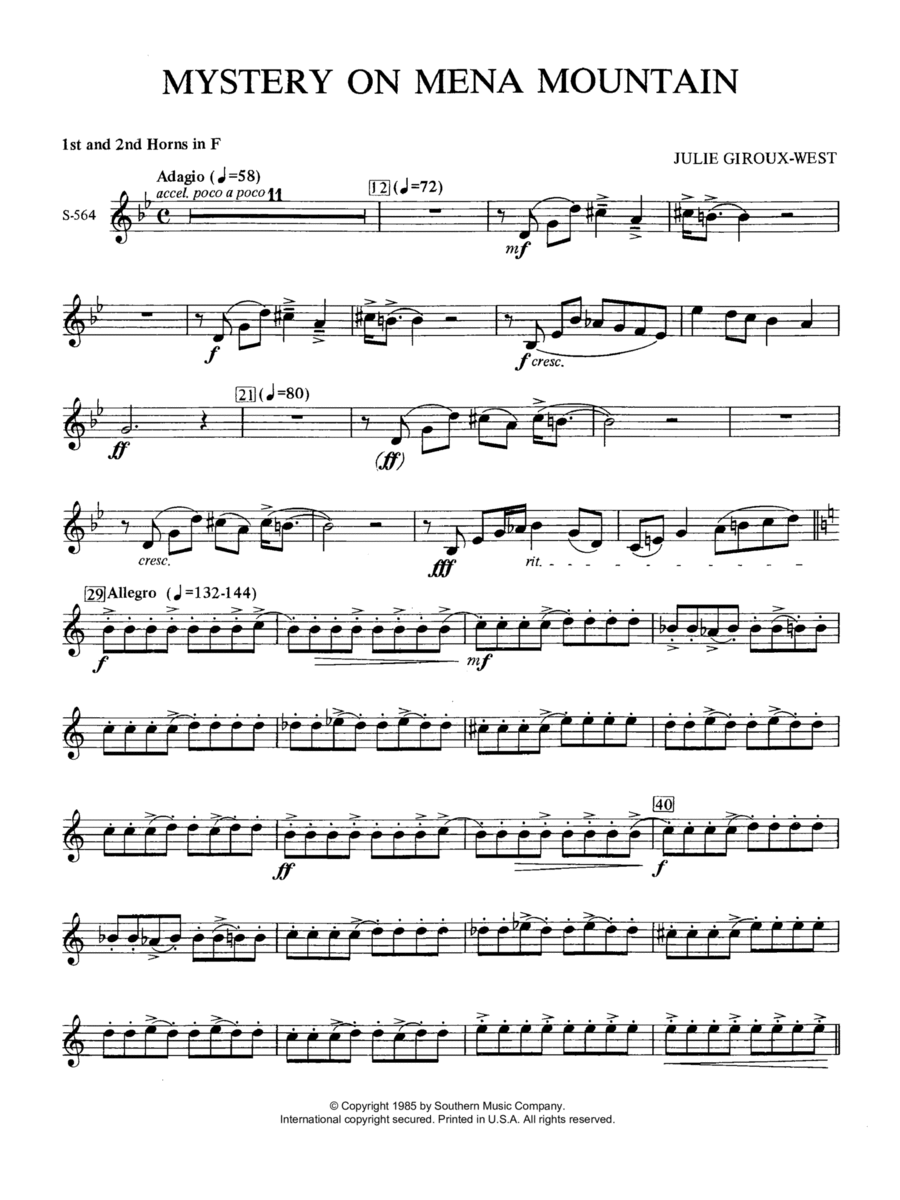 Mystery on Mena Mountain - F Horn 1 & 2 Concert Band scores gallery preview page 1