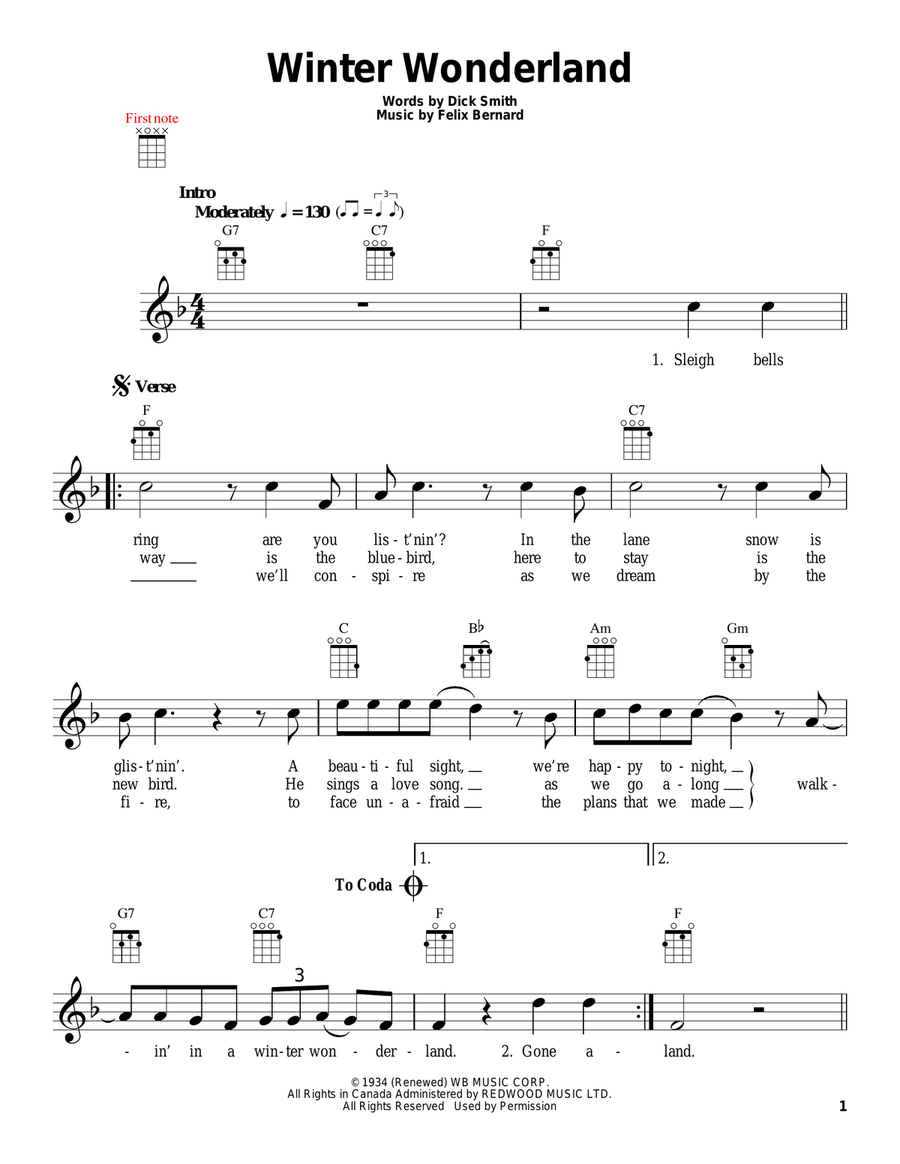 Winter Wonderland Ukulele scores gallery preview page 1