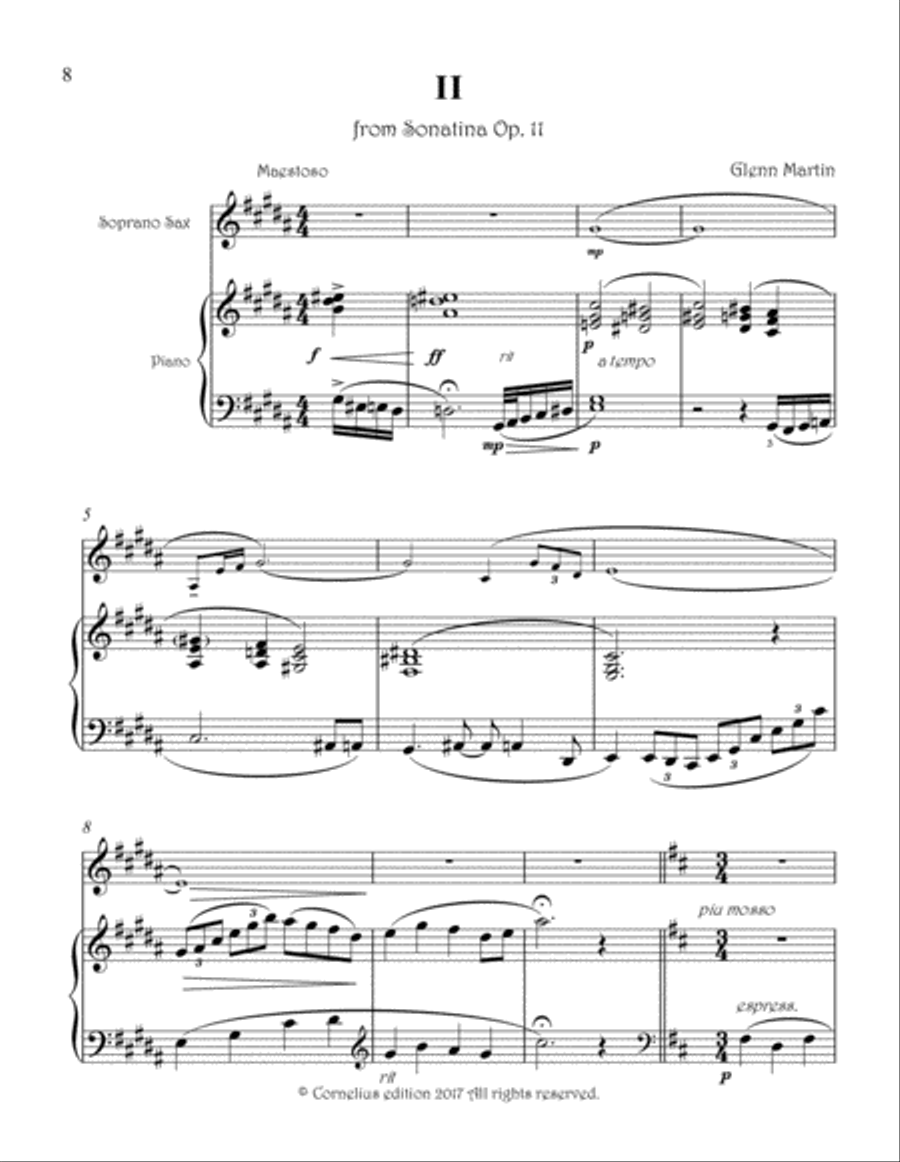 Sonatina Op. 11 soprano saxophone and piano second movement. Soprano Saxophone scores gallery preview page 1