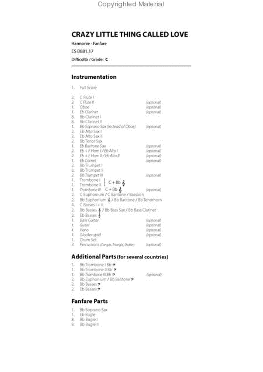 Crazy Little Thing Called Love Concert Band scores gallery preview page 2