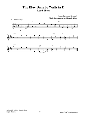 The Blue Danube Waltz in D Key - Lead Sheet