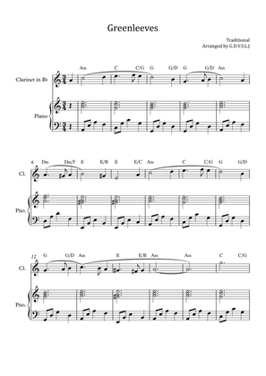 Greensleeves - Clarinet Bb + Piano Accompaniment
