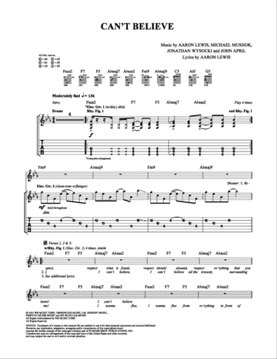 Can't Believe Electric Guitar scores gallery preview page 1