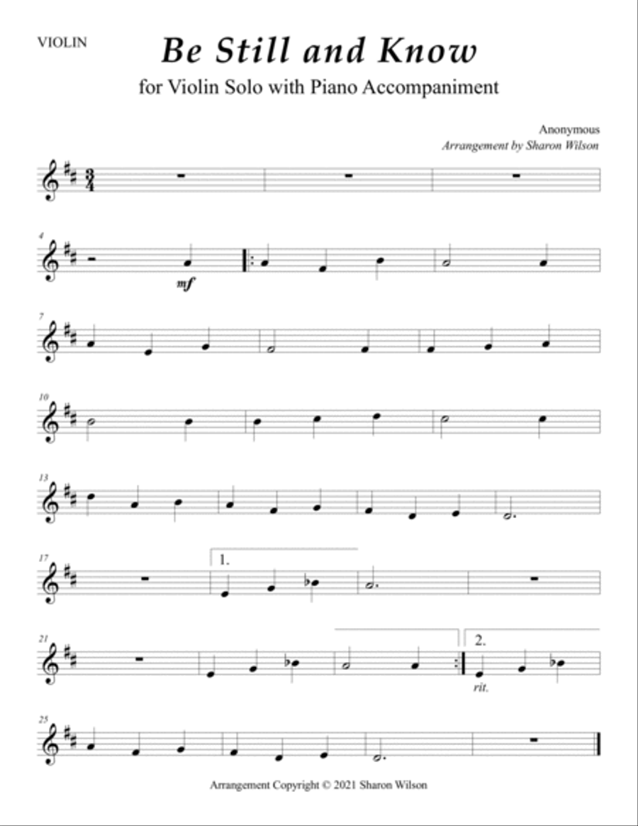 Be Still and Know (Easy Violin Solo with Piano Accompaniment) Violin Solo scores gallery preview page 2
