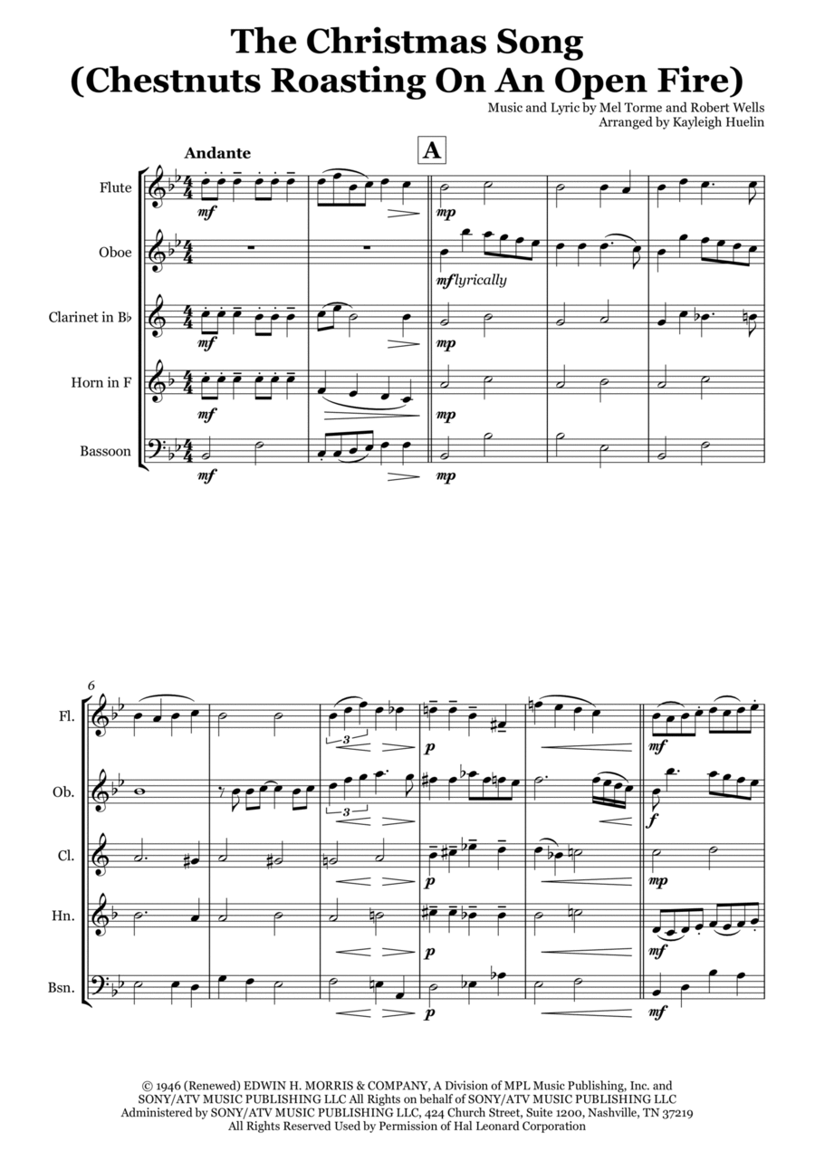 The Christmas Song (chestnuts Roasting On An Open Fire) Woodwind Quintet scores gallery preview page 1