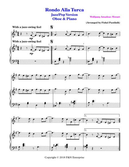 "Rondo Alla Turca"-Piano Background for Oboe and Piano (Jazz/Pop Version) image number null