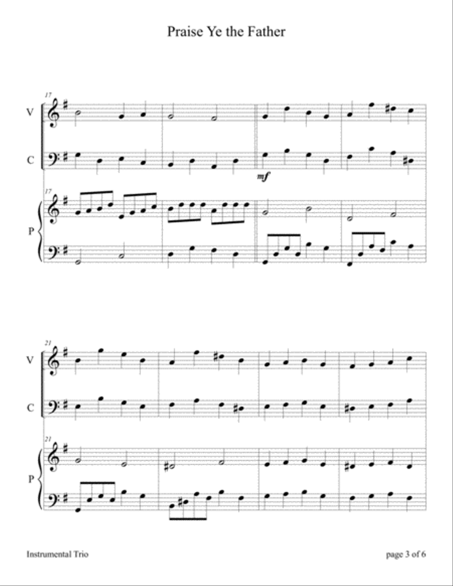 Praise Ye the Father (Violin and Cello Duet with Piano Accompaniment) Piano Trio scores gallery preview page 6