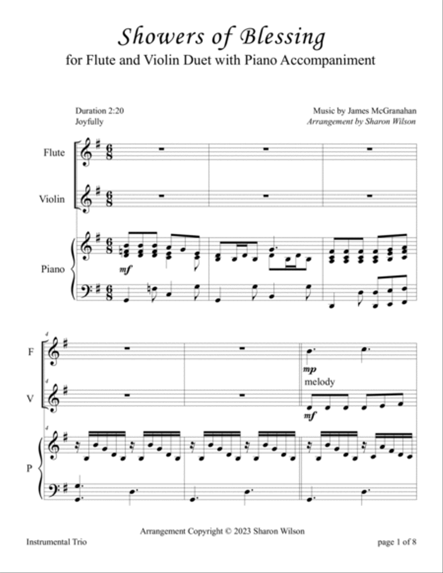 Showers of Blessing (for Flute and/or Violin Duet with Piano Accompaniment) Flute scores gallery preview page 5