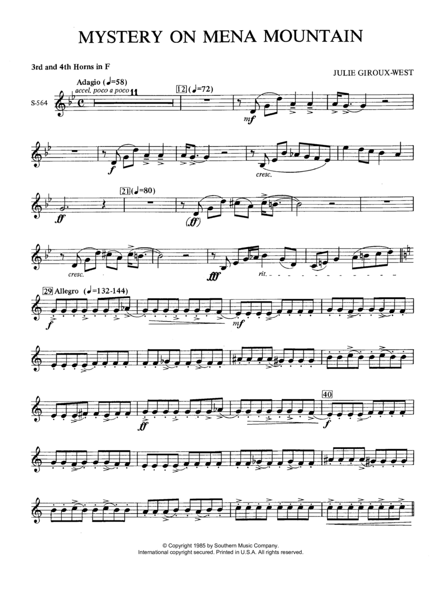 Mystery on Mena Mountain - F Horn 3 & 4 Concert Band scores gallery preview page 1