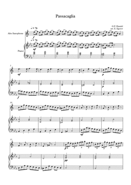 Passacaglia, Handel-Halvorsen, For Alto Saxophone & Piano image number null