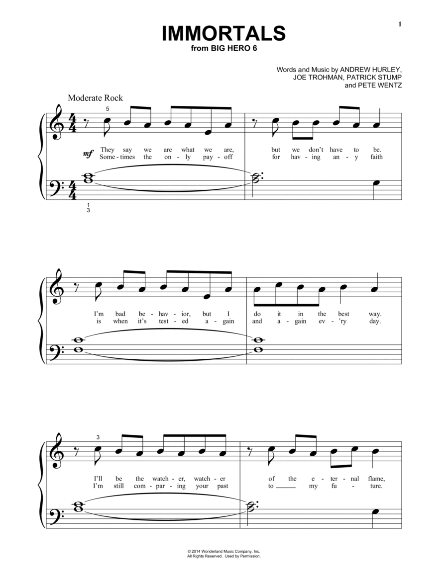 Immortals (from Big Hero 6) Piano Solo scores gallery preview page 1