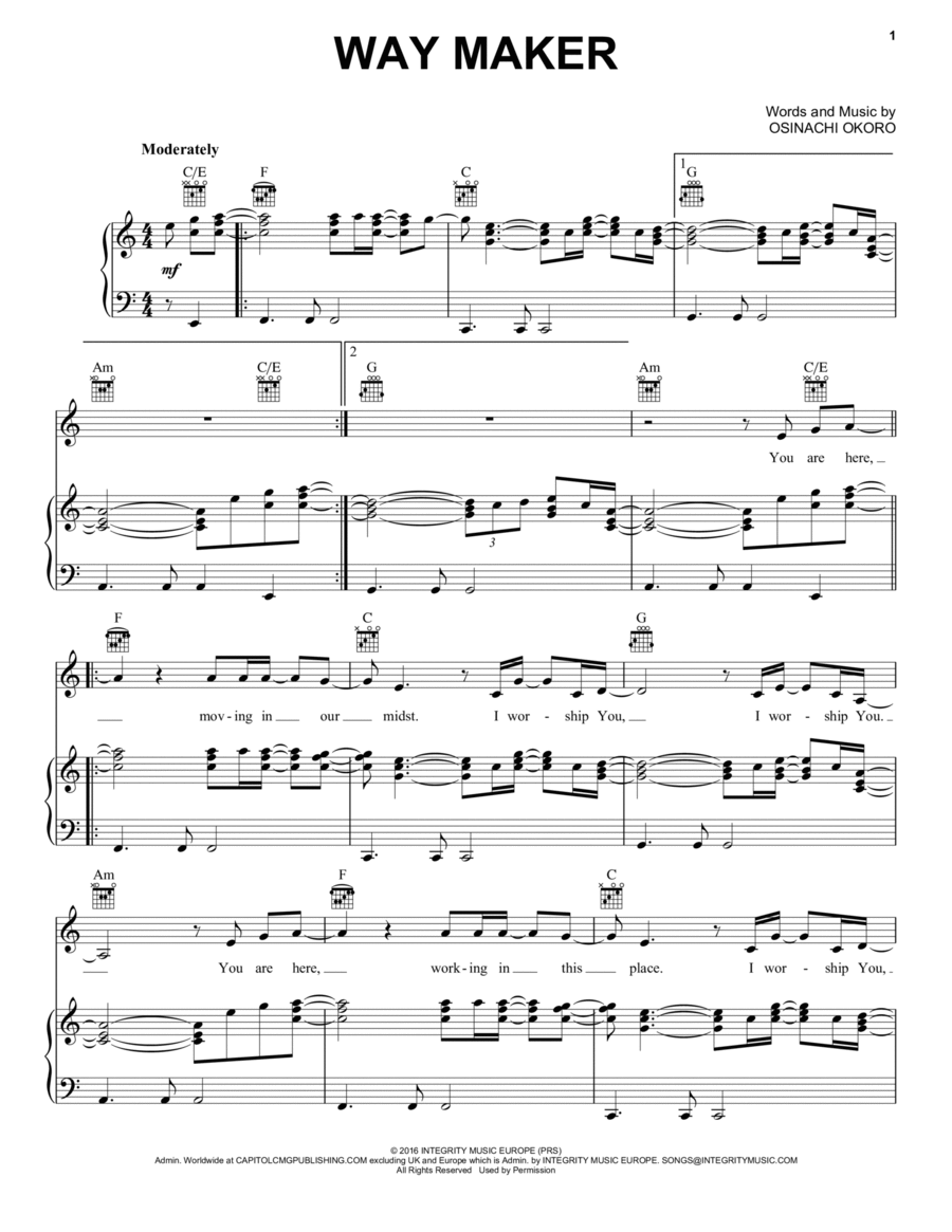 Way Maker Piano, Vocal, Guitar scores gallery preview page 1