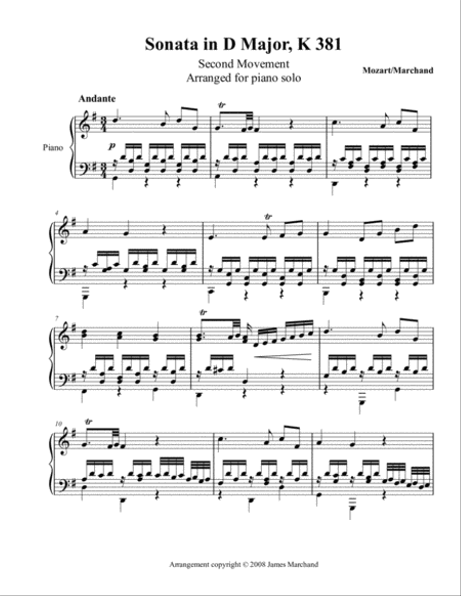 Sonata K381, second movement, for piano solo Piano Solo scores gallery preview page 1