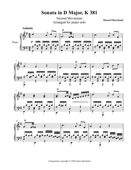 Sonata K381, second movement, for piano solo