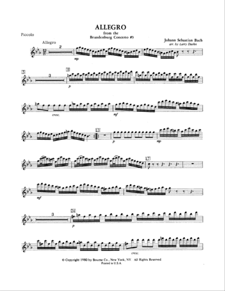 Allegro from Brandenburg Concerto No. 3 - Piccolo Concert Band scores gallery preview page 1