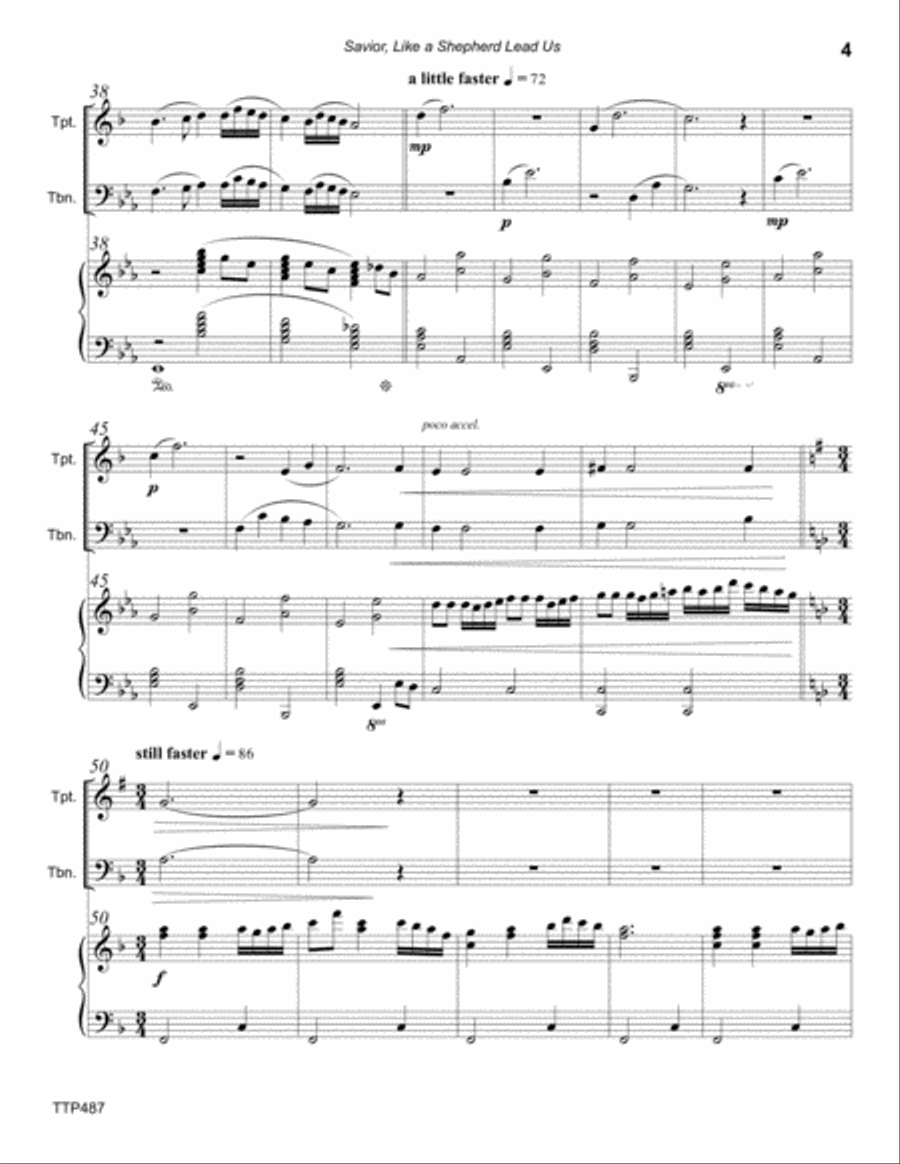 SAVIOR, LIKE A SHEPHERD LEAD US - TRUMPET & TROMBONE with Piano Accompaniment Brass Duet scores gallery preview page 4