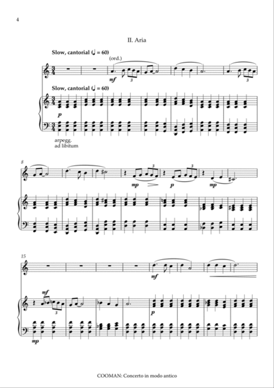 Carson Cooman : Concerto in modo antico (2011) for recorder (soprano or tenor) and strings, piano re Recorder scores gallery preview page 4