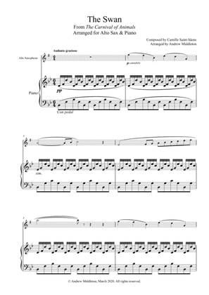 The Swan from The Carnival of Animals arranged for Alto Saxophone and Piano
