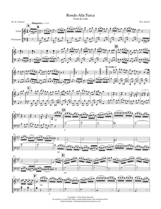 Rondo Alla Turka: Violin & Cello Duet