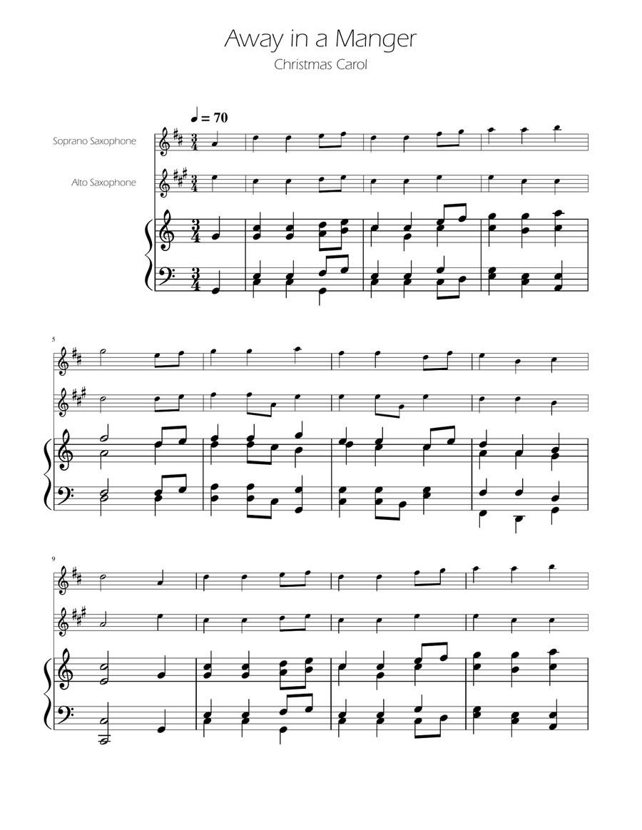 Away in a Manger - Sax Duet SA w/ Piano