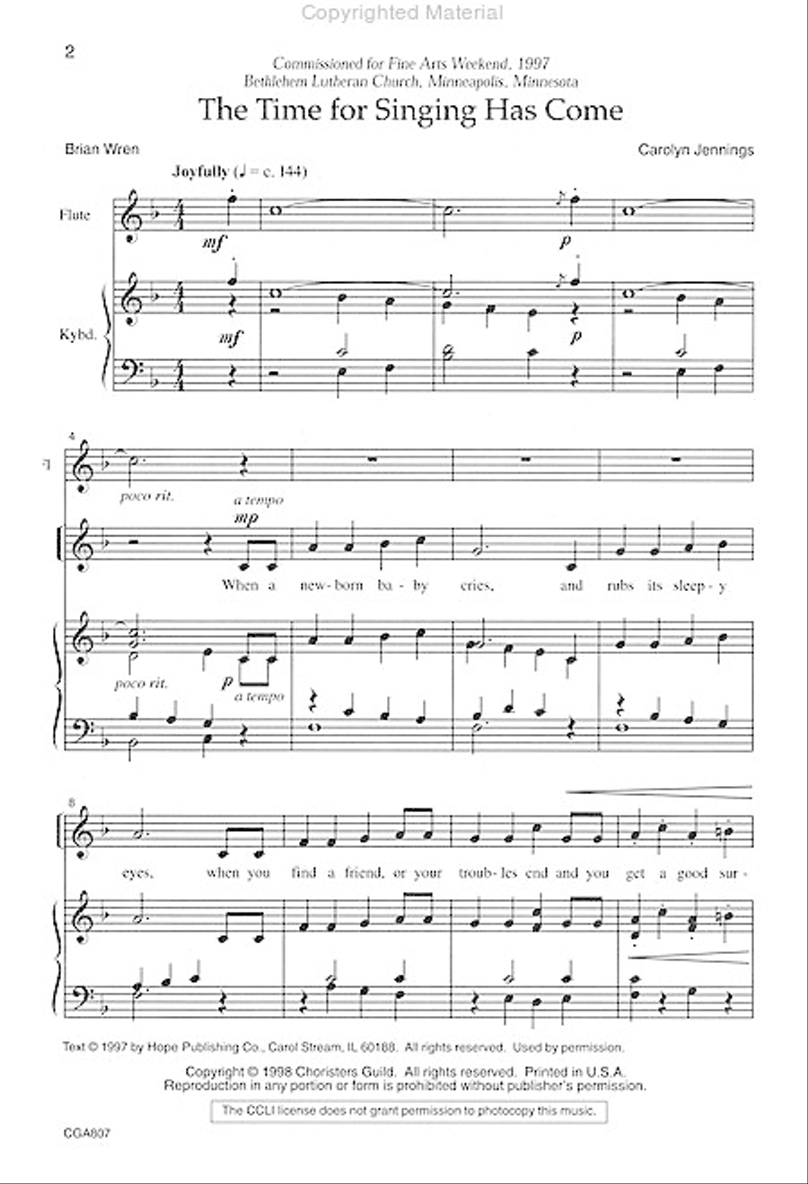 The Time for Singing Has Come Unison Choir scores gallery preview page 2