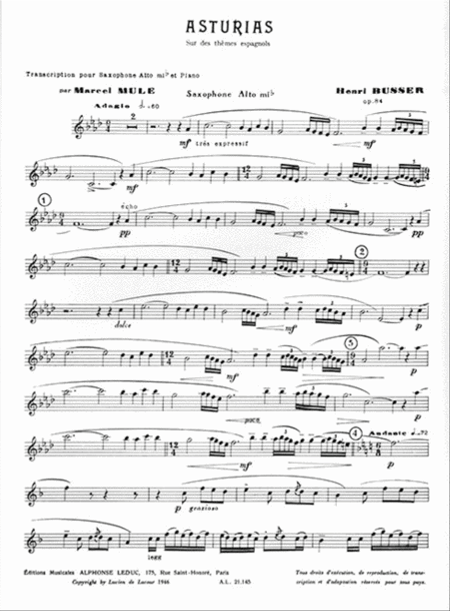 Asturias On Spanish Tunes, Op. 84 (alto Saxophone And Piano) Alto Saxophone scores gallery preview page 2