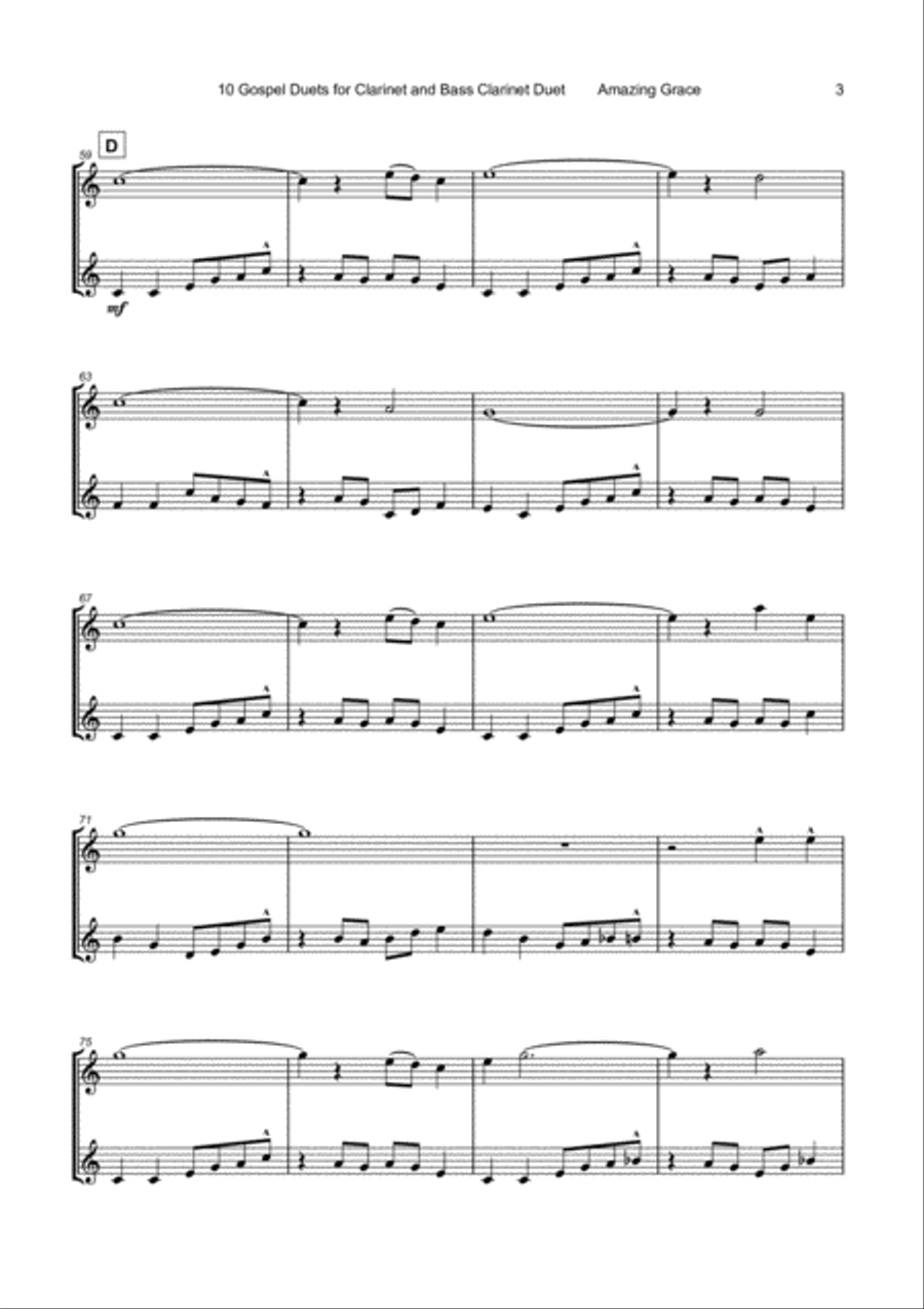 10 Gospel Duets for Clarinet and Bass Clarinet Woodwind Duet scores gallery preview page 5