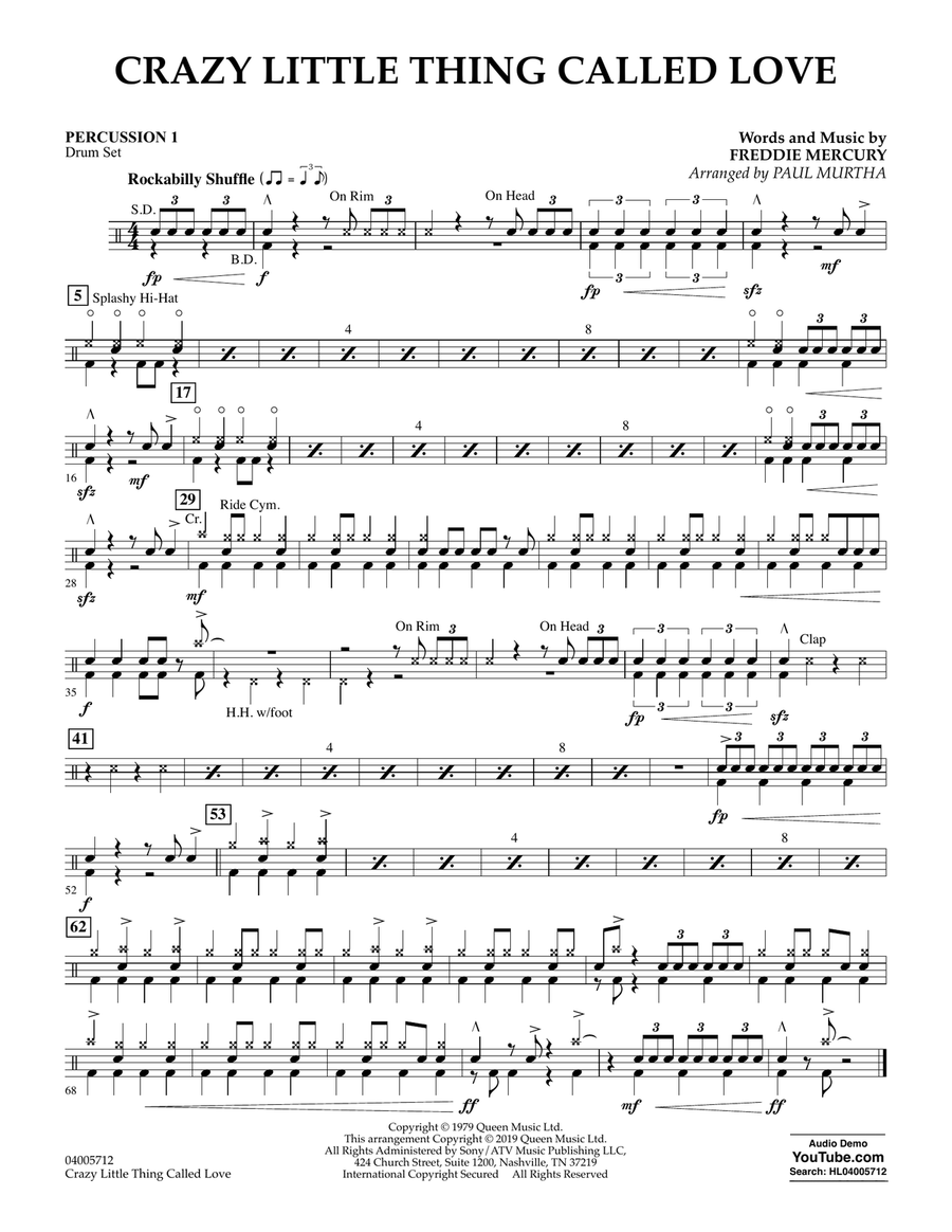 Crazy Little Thing Called Love (arr. Paul Murtha) - Percussion 1 Concert Band scores gallery preview page 1