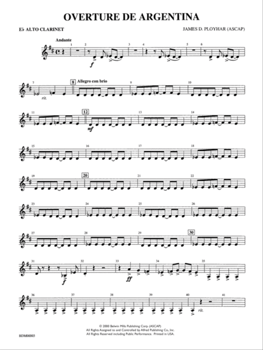 Overture de Argentina: E-flat Alto Clarinet Concert Band scores gallery preview page 1