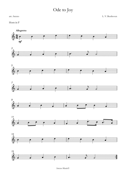 beethoven ode to joy French horn and cello easy sheet music in C major image number null